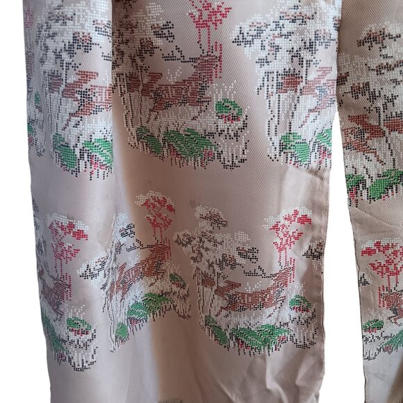 Vintage Men's Scarf 1940's Rayon Fringed Beau Brummel Petit Point Stag Deer 52" - Picture 3 of 12